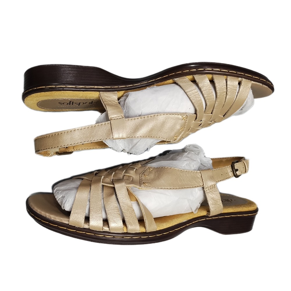 Softspots Slingback Sandals Womens Size 9M Brown Beige Woven Leather Open Toe